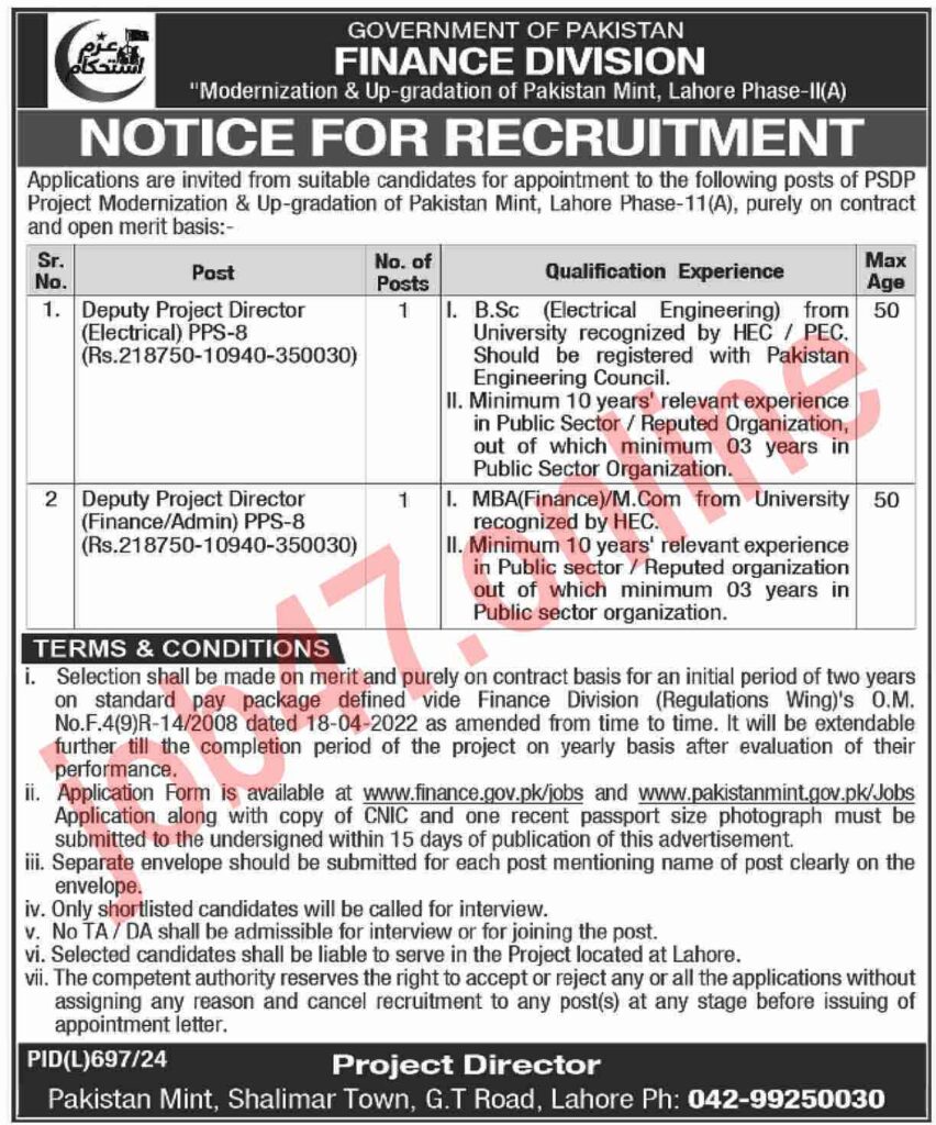 Finance Division Lahore Jobs