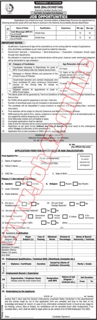 NAB Balochistan Jobs 2024 – Apply Now