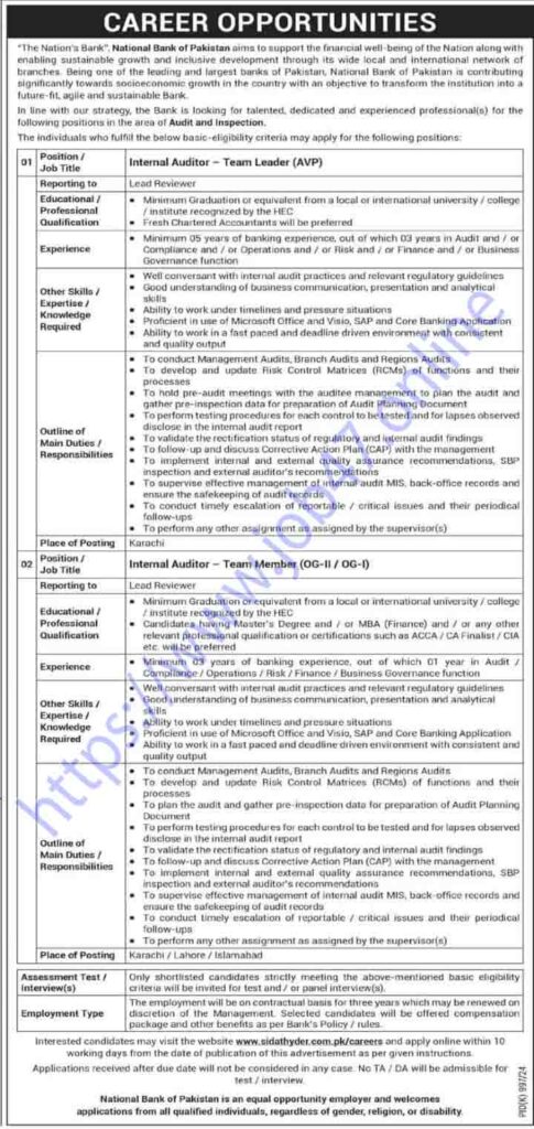 National Bank of Pakistan (NBP) Jobs 2024